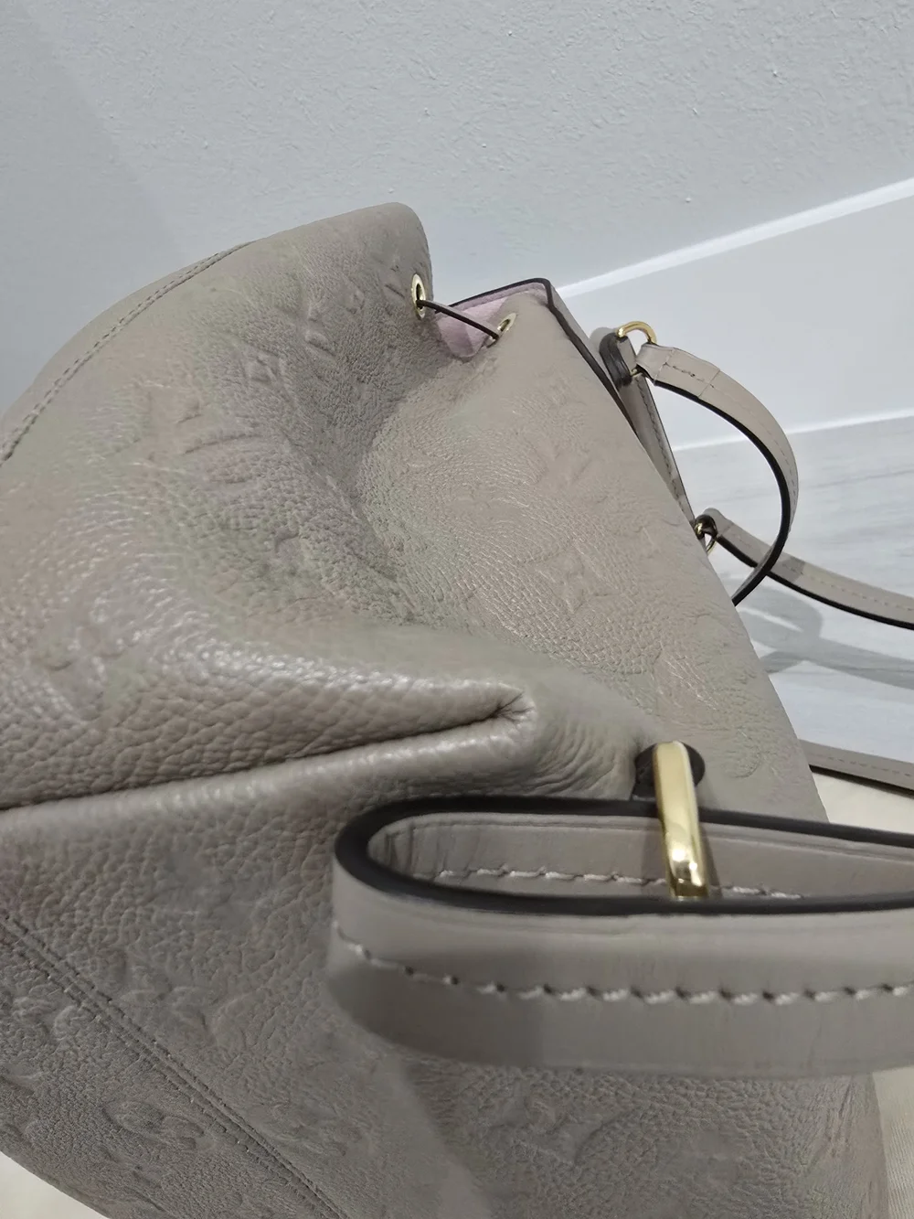 Louis Vuitton  Montsouris Backpack Turtledove Empreinte Leather Pink Interior